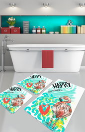 Mijölnir Juego de alfombrillas de baño Happy Flamingo de 3 piezas Multicolor